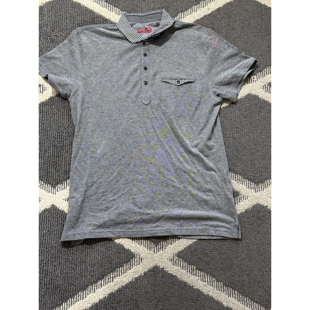 SAKS FIFTH AVENUE MENS LARGE JACQUARD SHORT SLEEVE BLACK POLO SWEATER COTTON